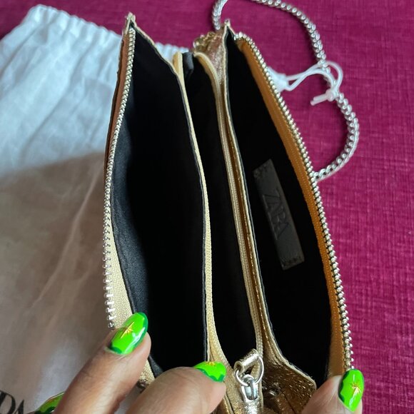 ZARA Metallic Gold Studded Crossbody Clutch - Picture 6 of 8
